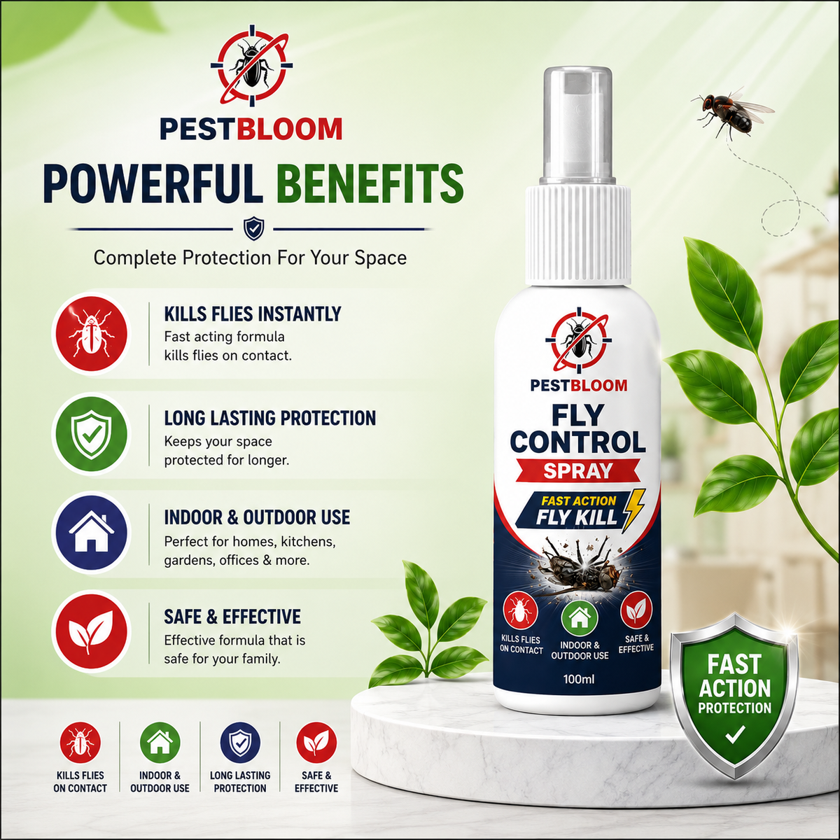 PESTBLOOM Fly Control Spray – Fast Action Fly Killer | 100ml ( Pack Off 2🔥)