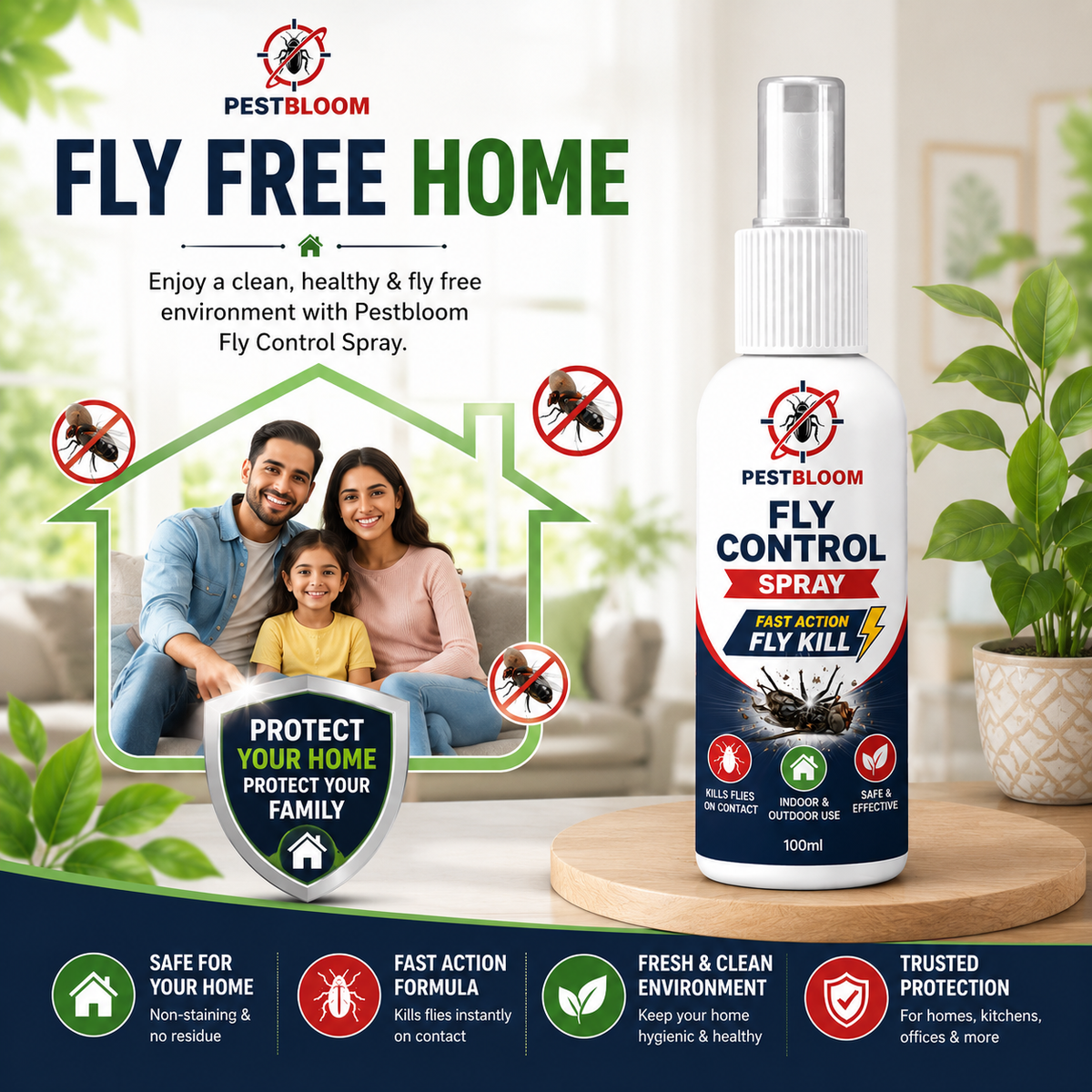 PESTBLOOM Fly Control Spray – Fast Action Fly Killer | 100ml ( Pack Off 2🔥)