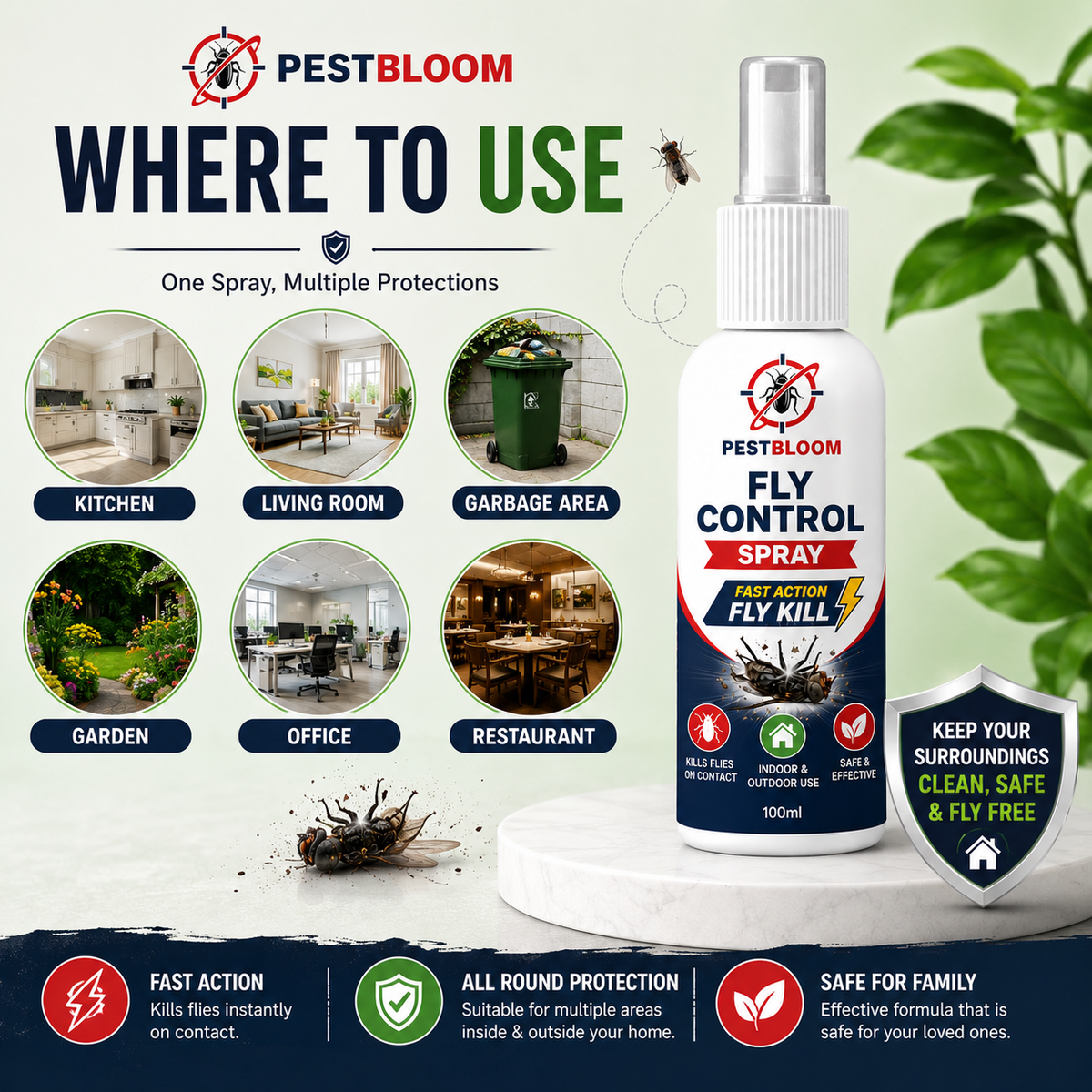 PESTBLOOM Fly Control Spray – Fast Action Fly Killer | 100ml ( Pack Off 2🔥)