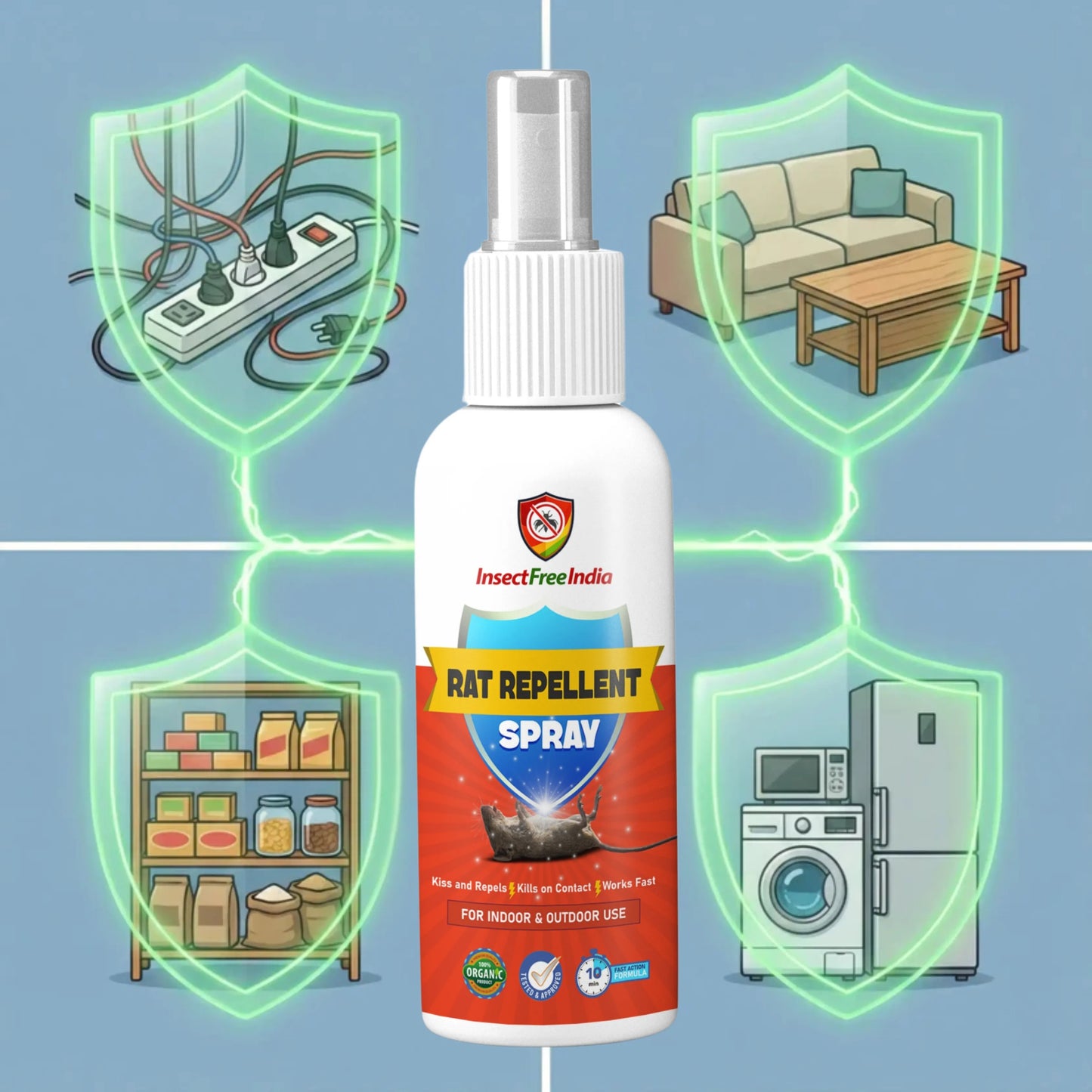 Rat Repellent Spray for Home & Storage | Herbal Rodent Control | Non-Toxic & Safe | Insect Free India