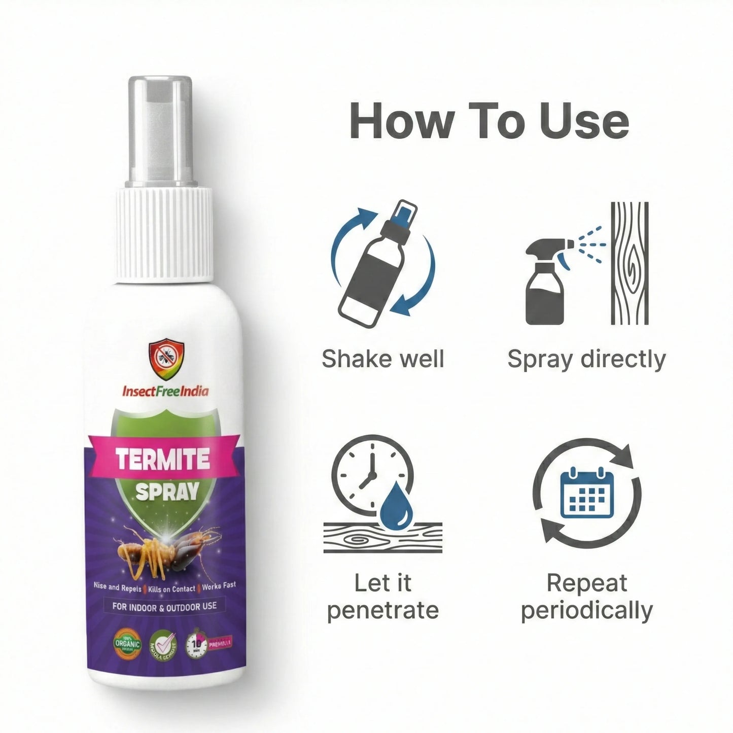 Termite Repellent Spray for Wood & Furniture | Herbal Anti-Termite Treatment | Long-Lasting Protection | Insect Free India